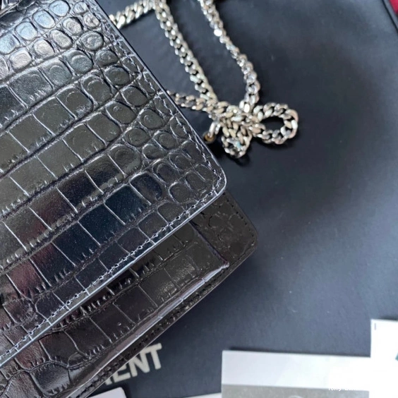 Tony Luxuries SHINY IN SUNSET LEATHER YSL CROCODILE-EMBOSSED 0822